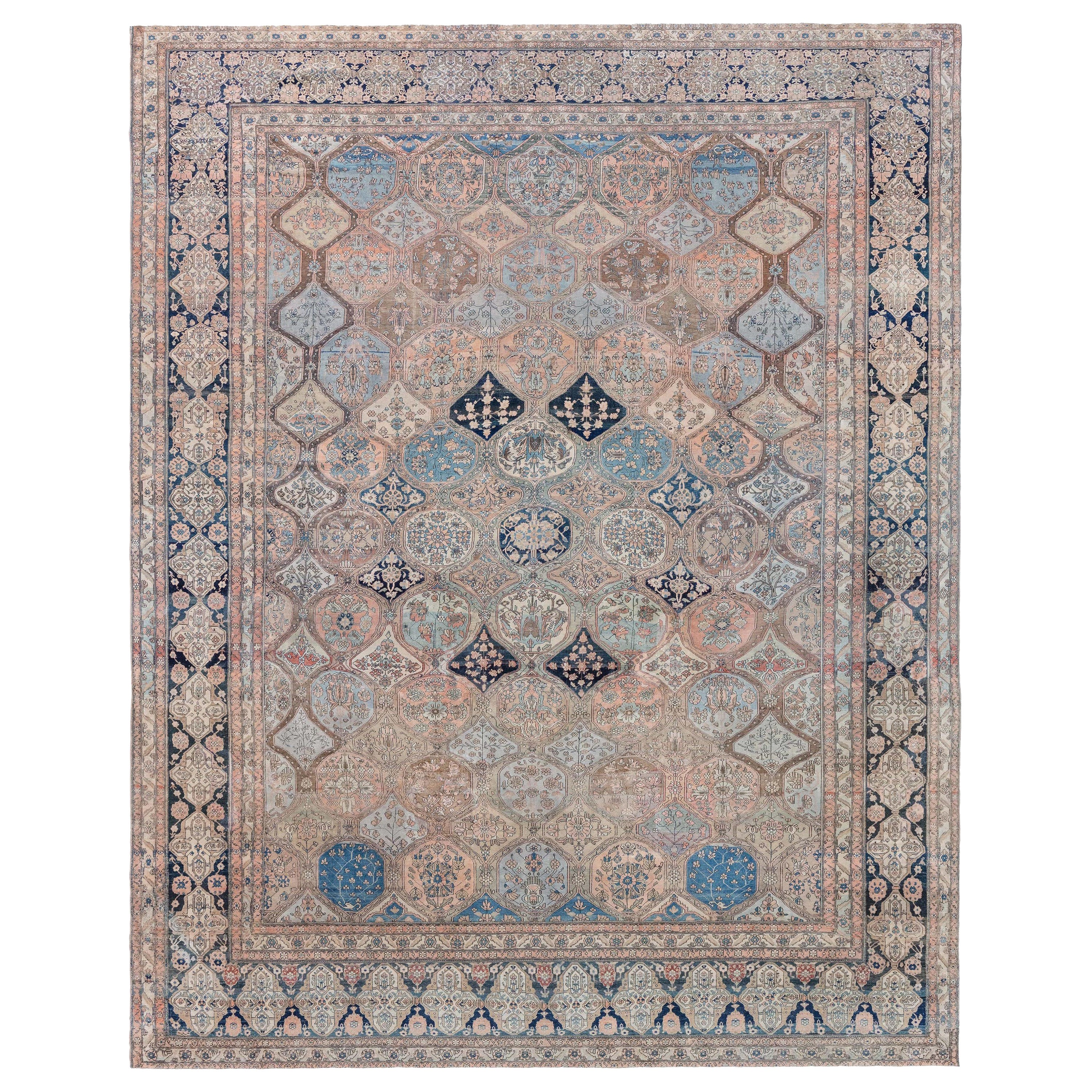 Tapis persan en laine fait à la main Kashan du 19e siècle