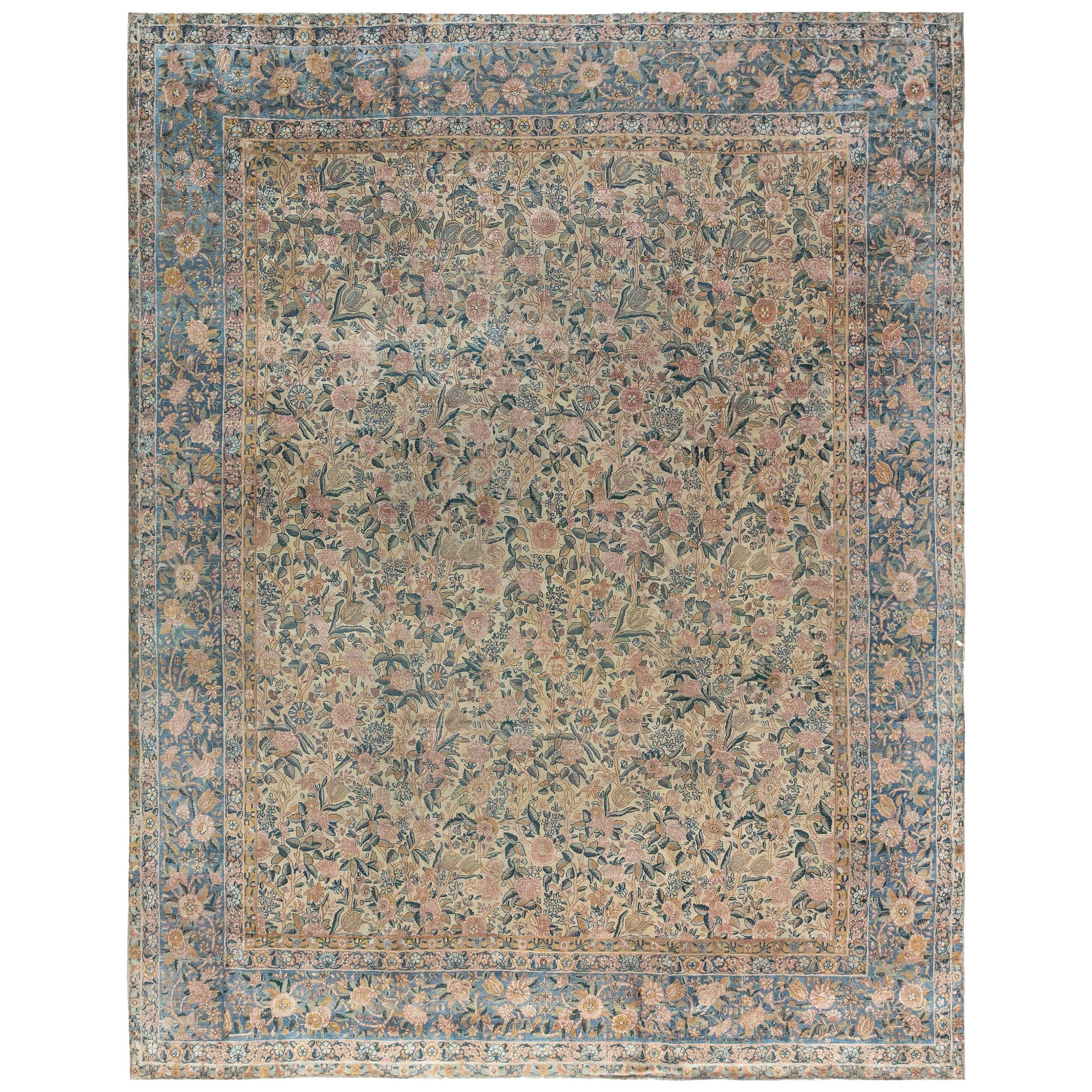 Doris Leslie Blau 19. Jahrhundert Persischer Kirman Floral Handgewebter Teppich im Angebot