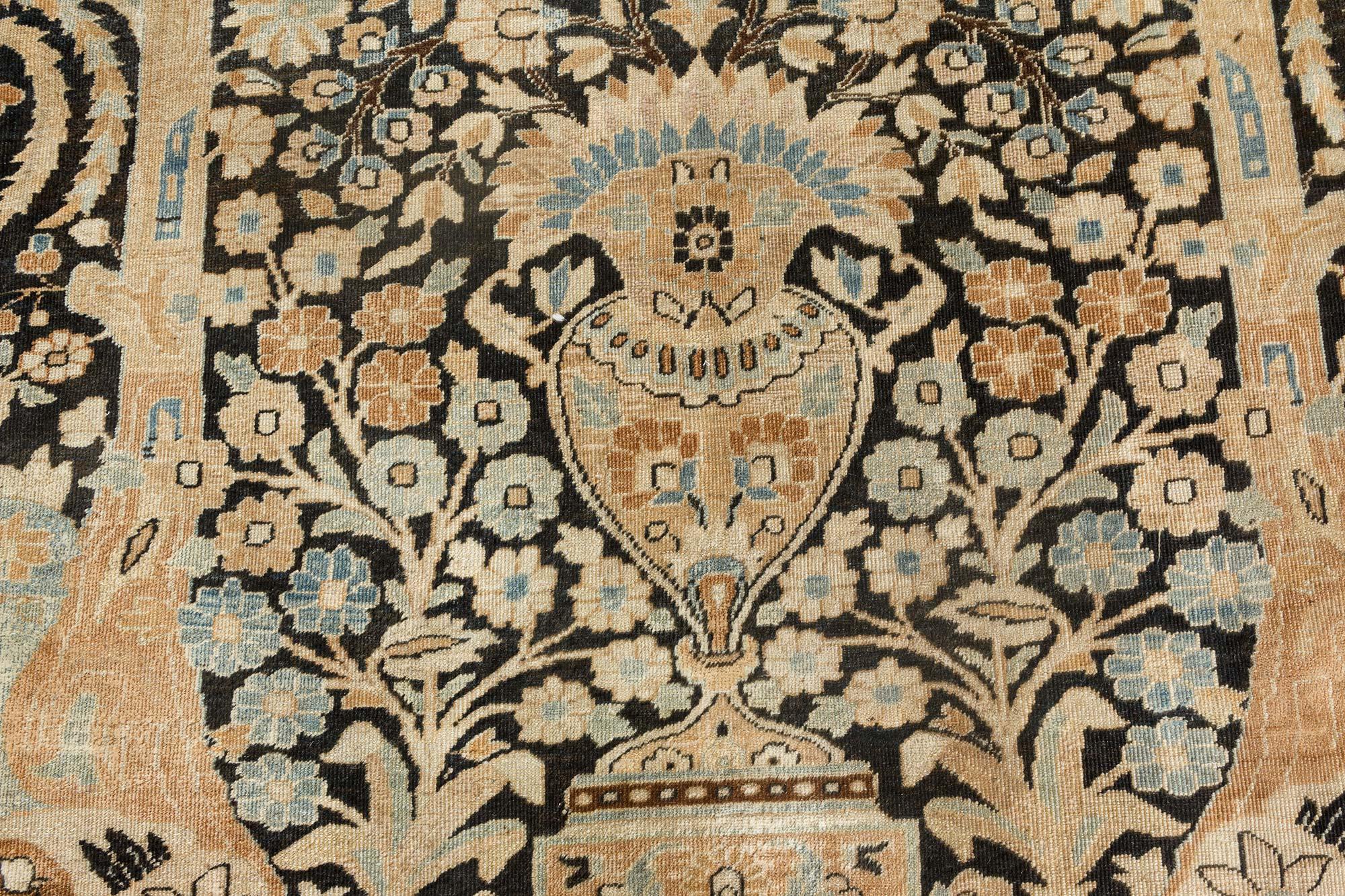 Lana Doris Leslie Blau Tappeto di lana persiano Tabriz Botanic del XIX secolo in vendita