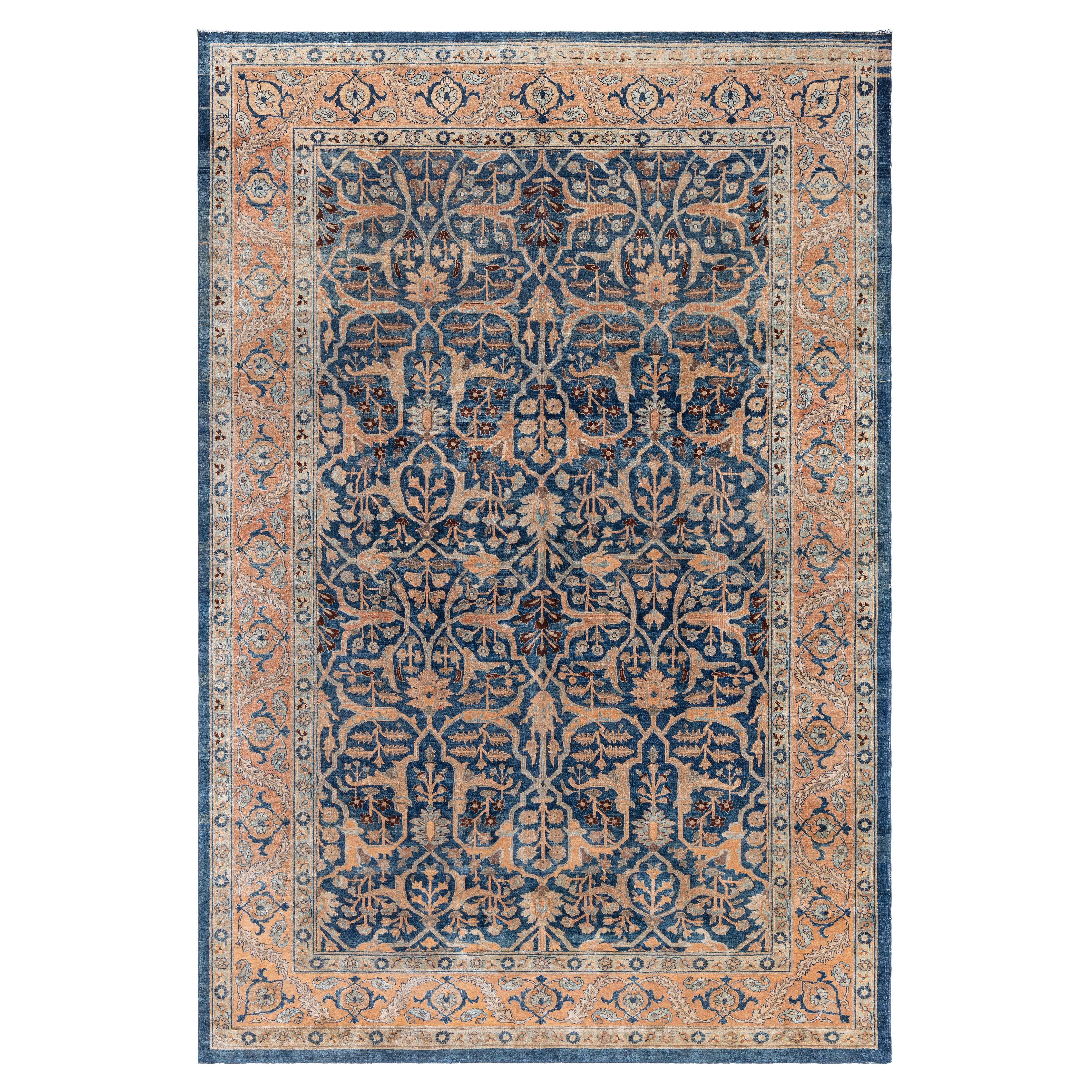 Doris Leslie Blauer persischer Täbris-Wollteppich aus dem 19. Jahrhundert, handgefertigt