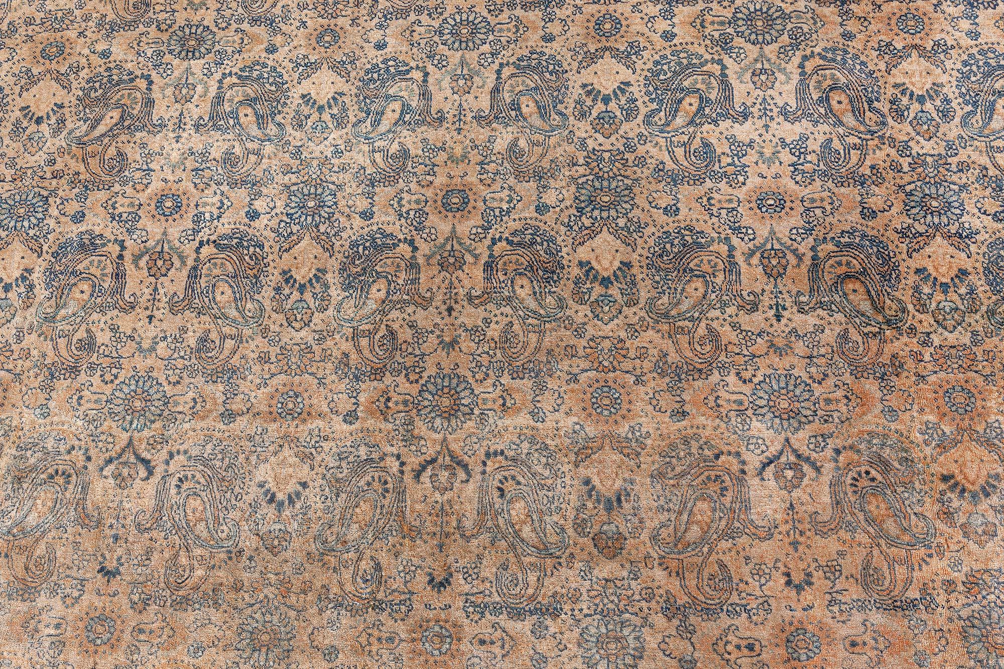 Lana Doris Leslie Blau Tappeto di lana persiano Tabriz del XIX secolo fatto a mano in vendita
