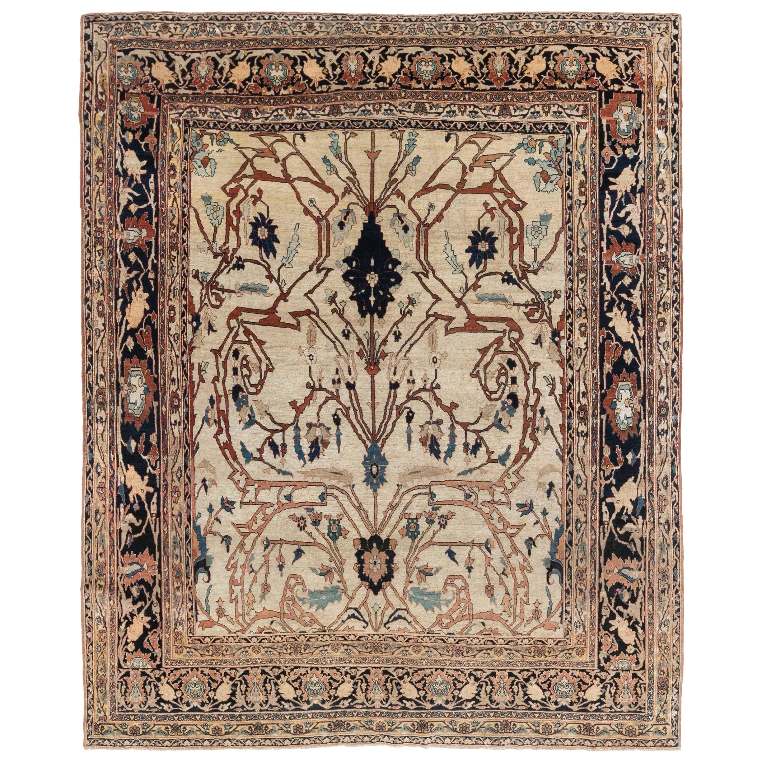 Doris Leslie Blau Alfombra persa de lana tejida a mano Tabriz del siglo XIX en venta