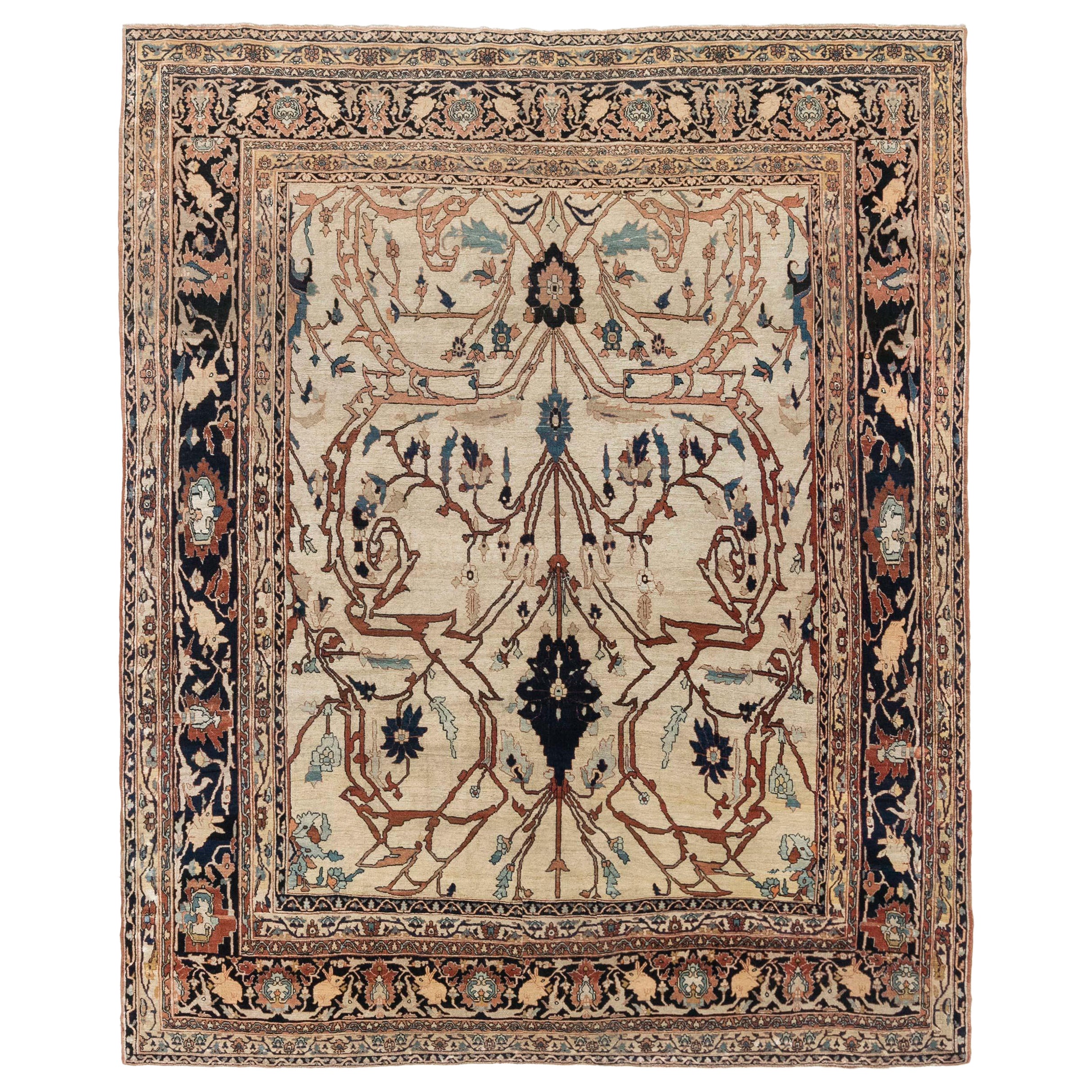 Doris Leslie Blauer persischer Täbris-Handgewebter Wollteppich aus dem 19. Jahrhundert im Angebot