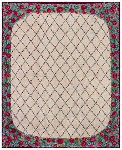 Doris Leslie Blau American Hooked Vintage Floral Cream Beige - Hand-Knotted Rug