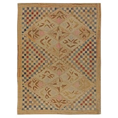 Doris Leslie Blau American Hooked Vintage Warm Tan Carpet Checkerboard Design