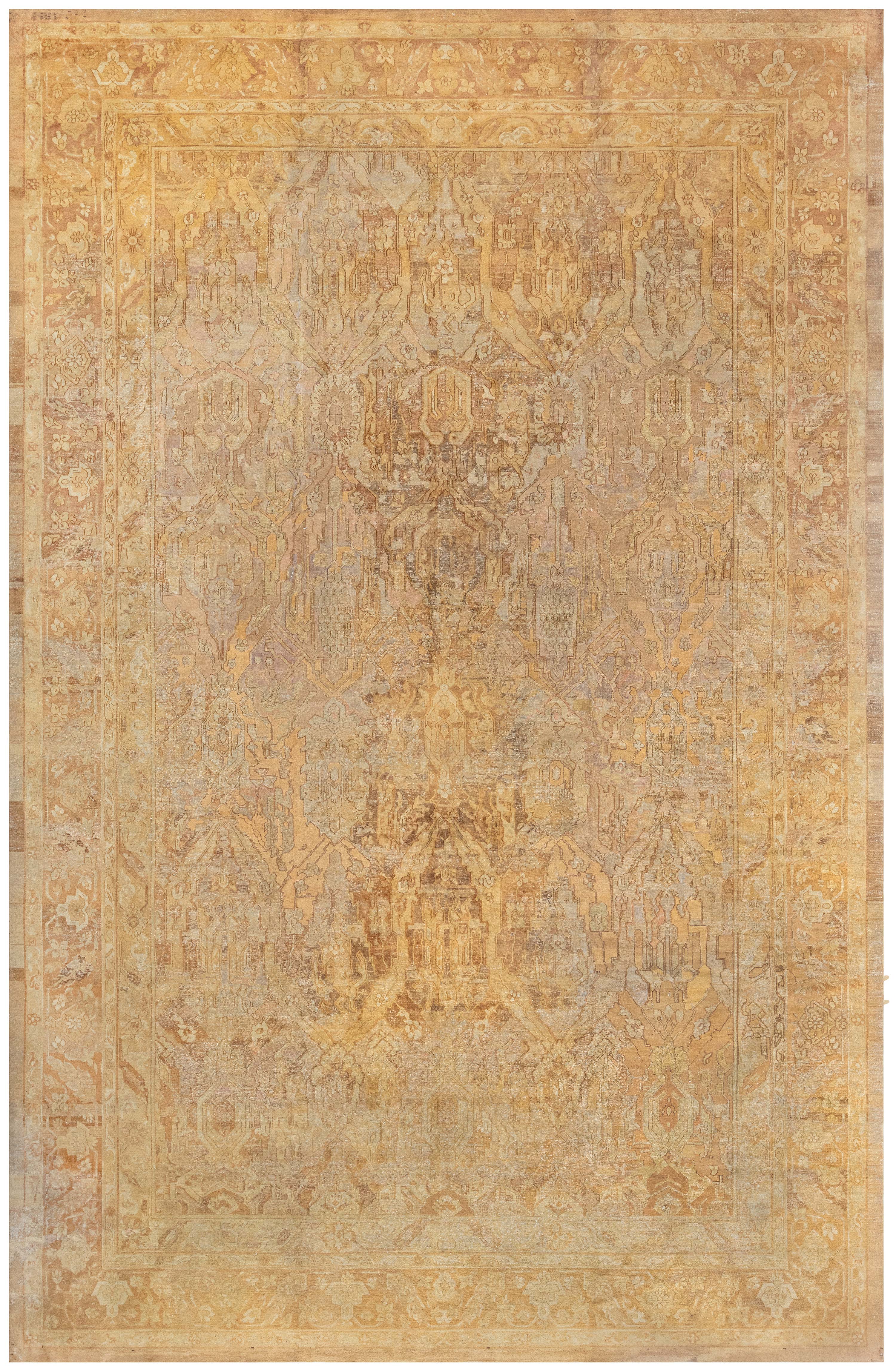 Doris Leslie Blau Amritsar Indian Antique Geometric Rug In Golden Tan - c. 1900 For Sale