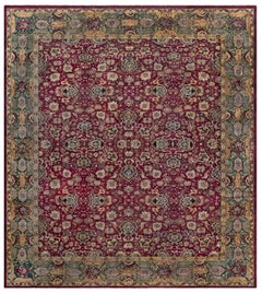 Doris Leslie Blau Antique Agra Indian Allover Floral Ivory Rug - c. 1880