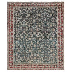 Doris Leslie Blau Antique Agra Indian Allover Floral Teal Rug - c. 1880