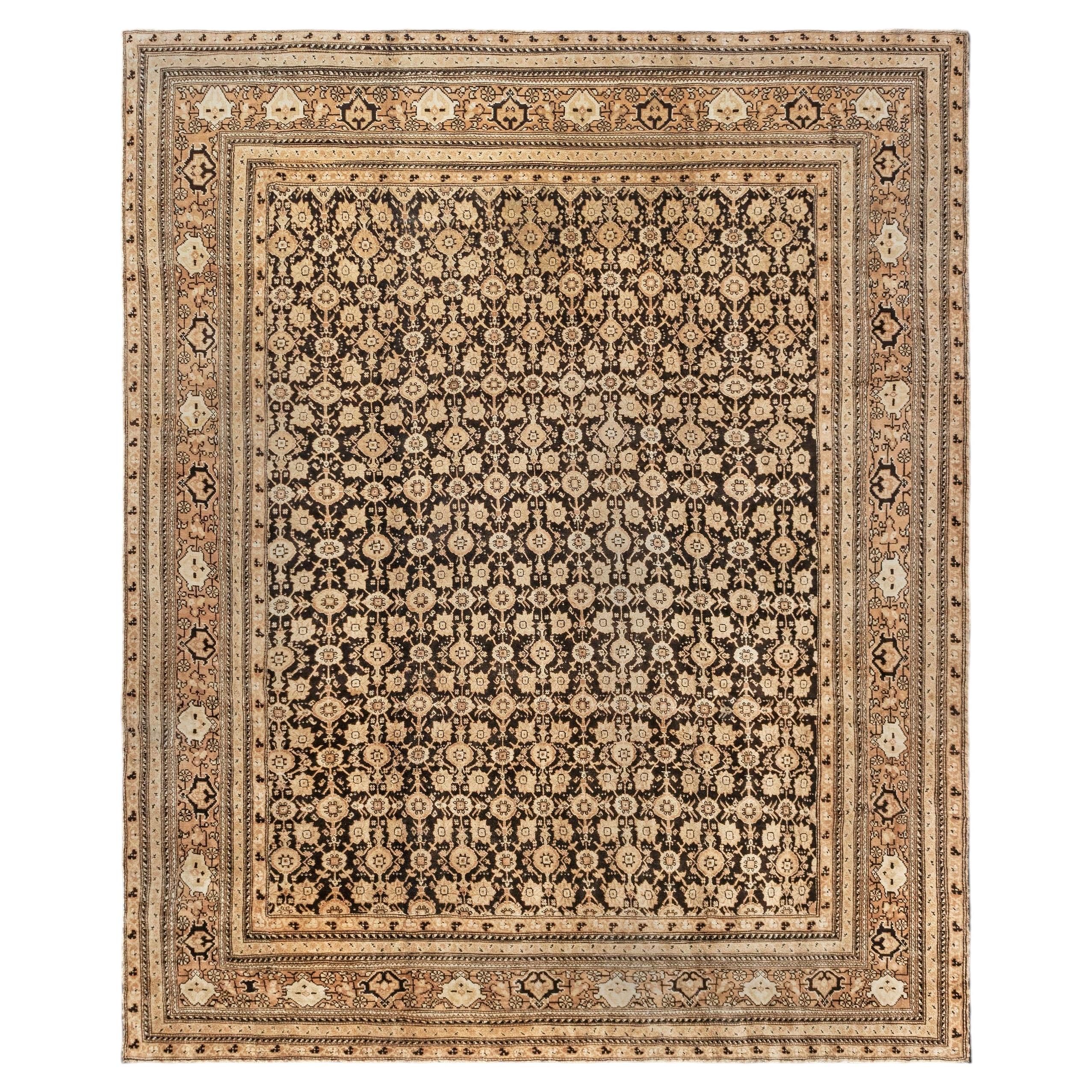 Doris Leslie Blau Antique Agra Indian Allover Floral Warm Tan Rug - c. 1900