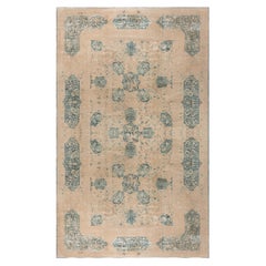 Doris Leslie Blau Antique Agra Indian Floral Warm Tan With Teal Rug - c. 1920