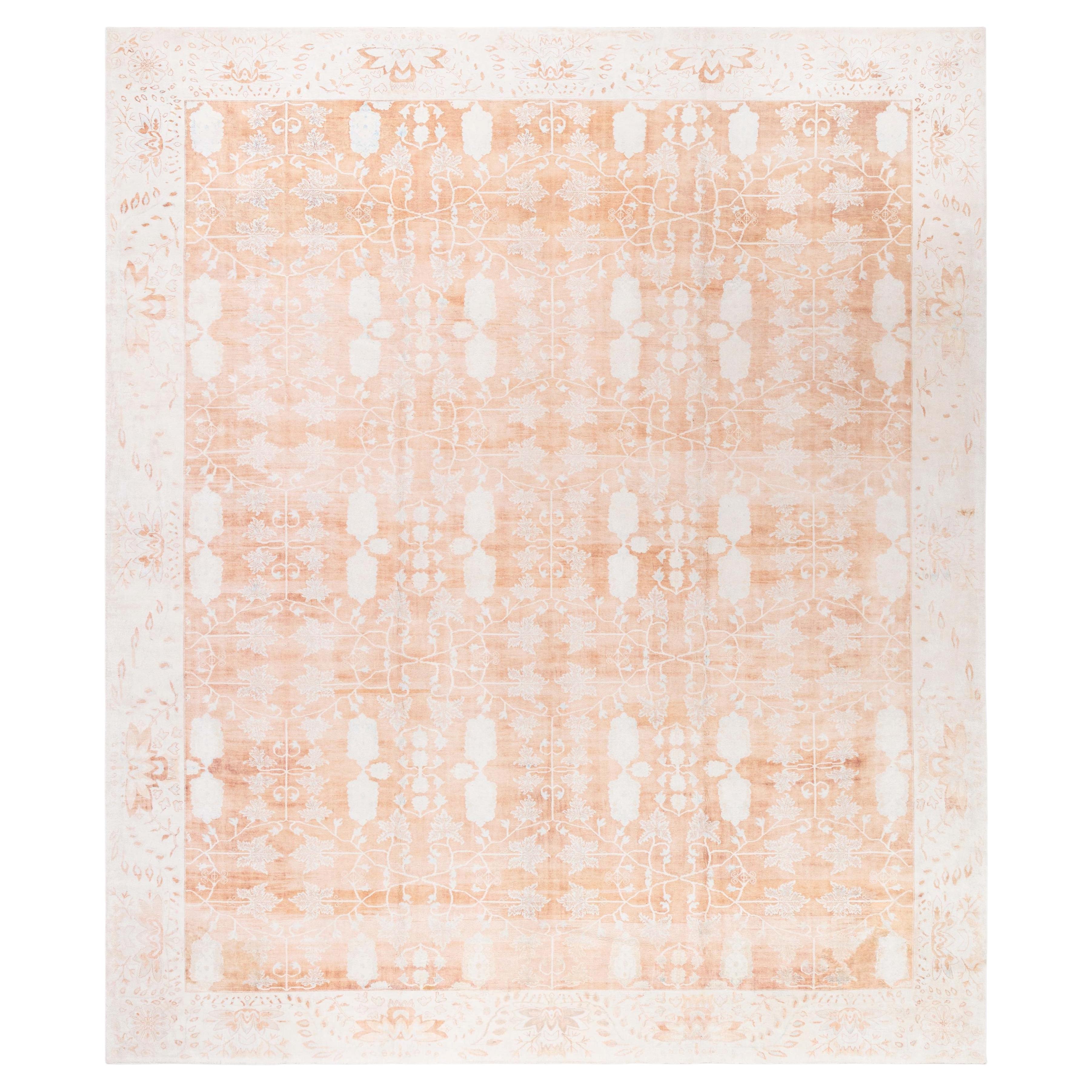 Doris Leslie Blau Antique Agra Indian Ivory And Blush Cotton Carpet - c. 1920 For Sale