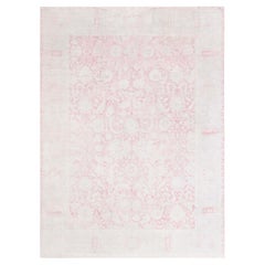 Tappeto indiano antico di Agra in cotone grigio chiaro e rosa, firmato Doris Leslie Blau - 1920 circa
