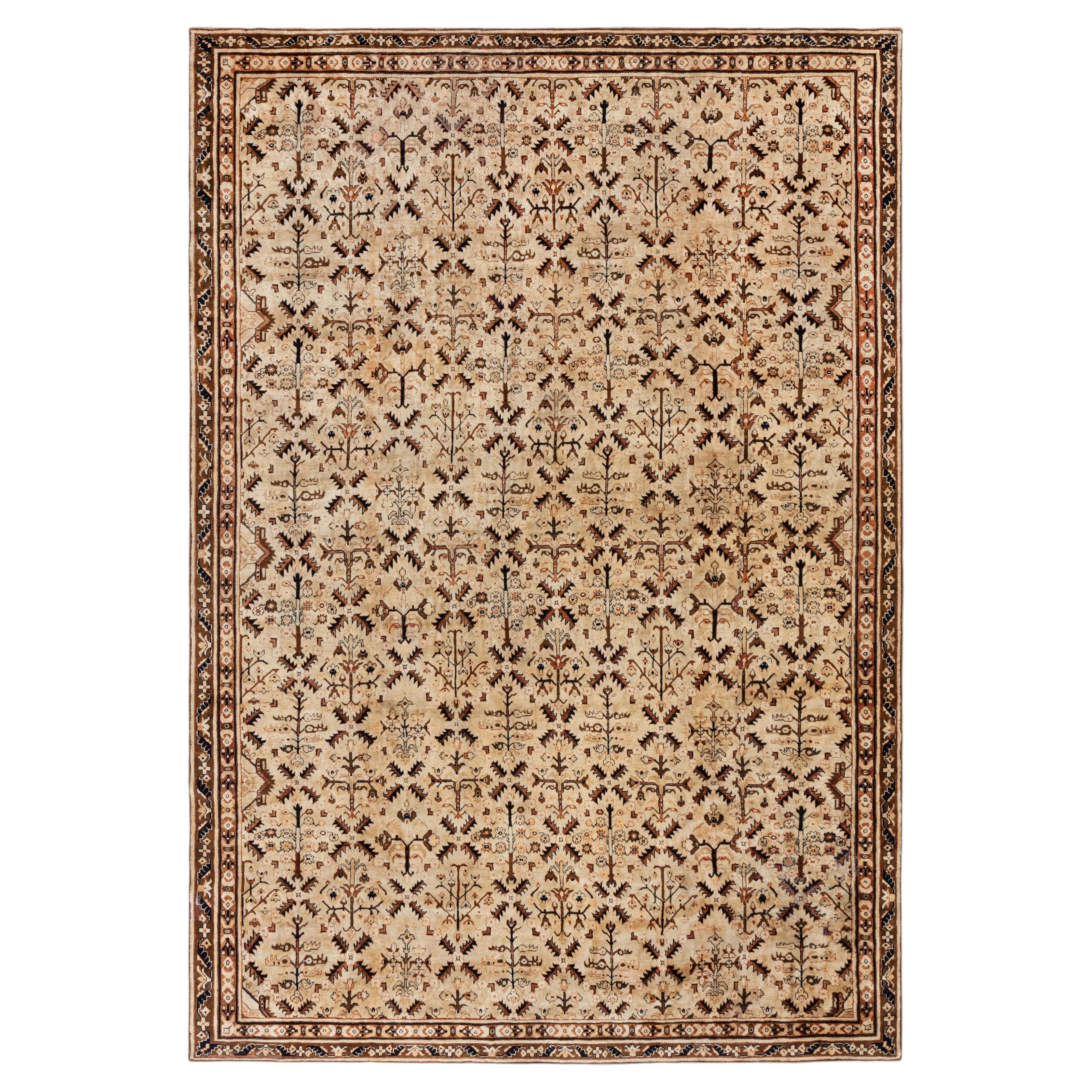 Doris Leslie Blau Antique Agra Indian Warm Tan Rug - c. 1900 (Size Adjusted)