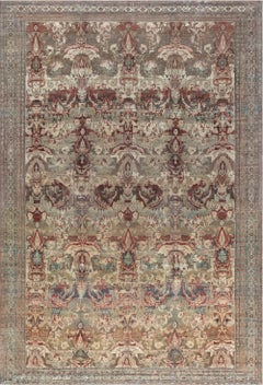 Doris Leslie Blau Antique Allover Floral Classic Taupe Hand-Knotted Wool Carpet