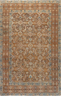 Doris Leslie Blau Antique Allover Floral Cream Beige Hand-Knotted Rug - c. 1900