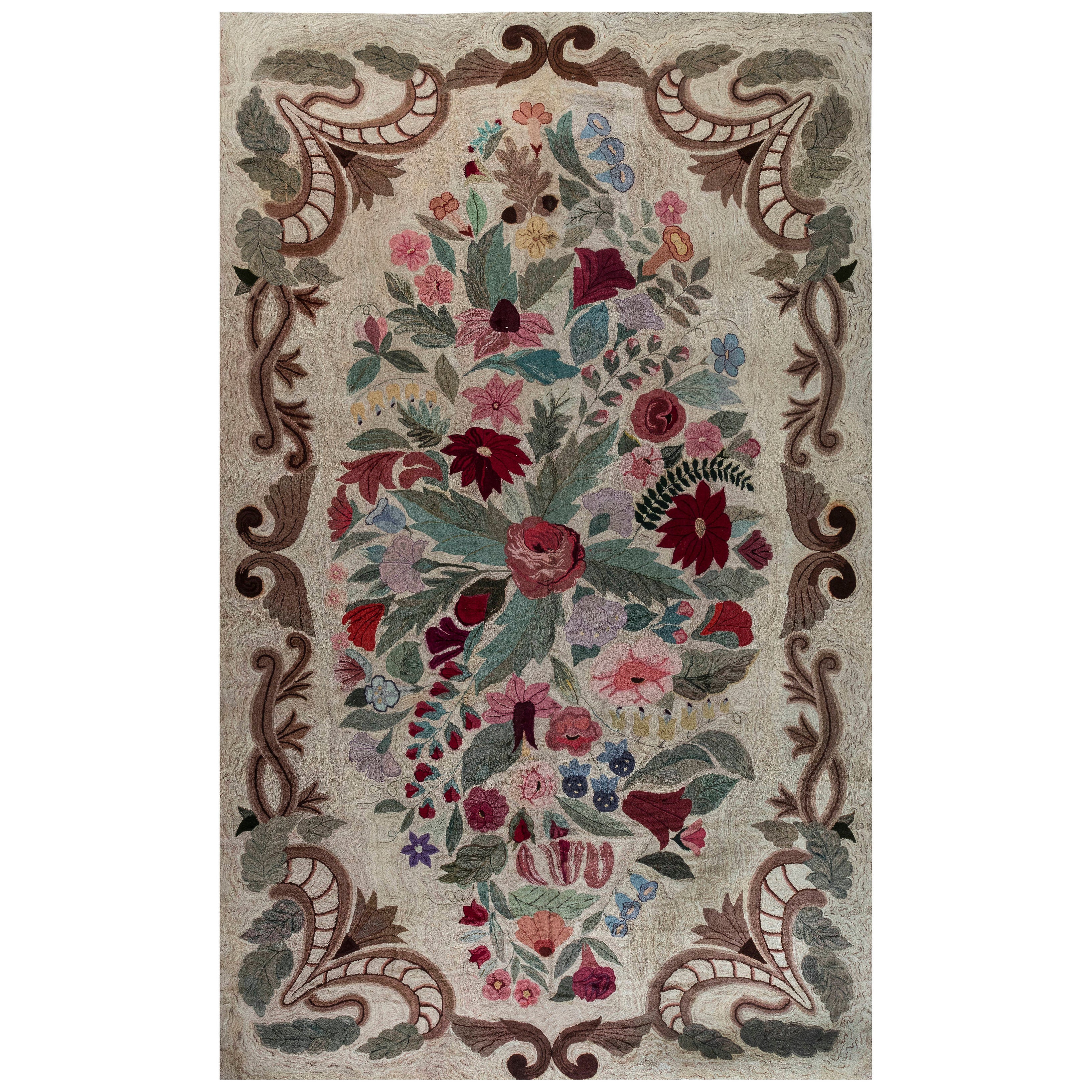 Doris Leslie Blau Antique American Hooked Rug with Lavish Floral Bouquet For Sale