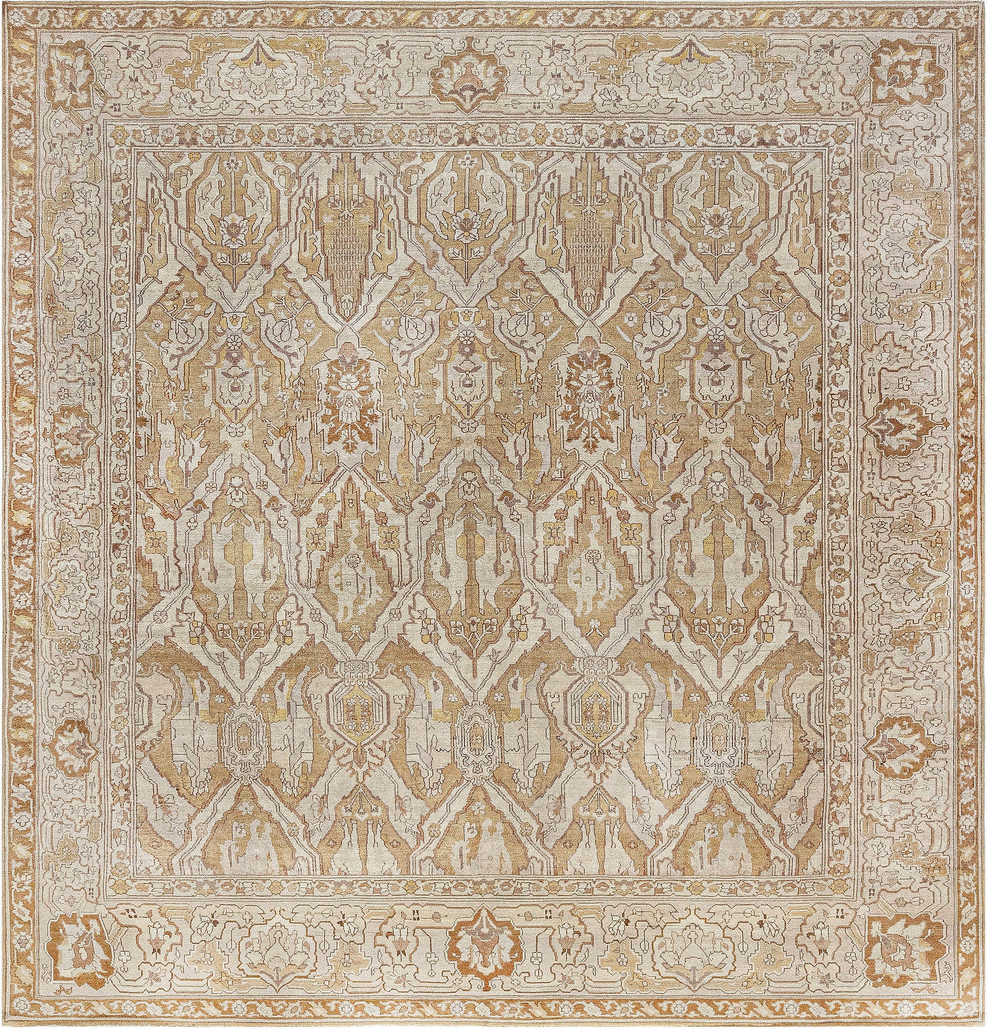 Doris Leslie Blau Antique Amritsar Indian Beige Rug - c. 1920 (Size Adjusted) For Sale