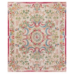Doris Leslie Blau Antique Aubusson French Medallion Beige Silk Rug - c. 1800