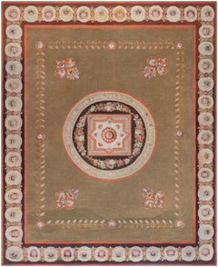 Doris Leslie Blau Antique Aubusson French Medallion Classic Taupe Rug - c. 1880