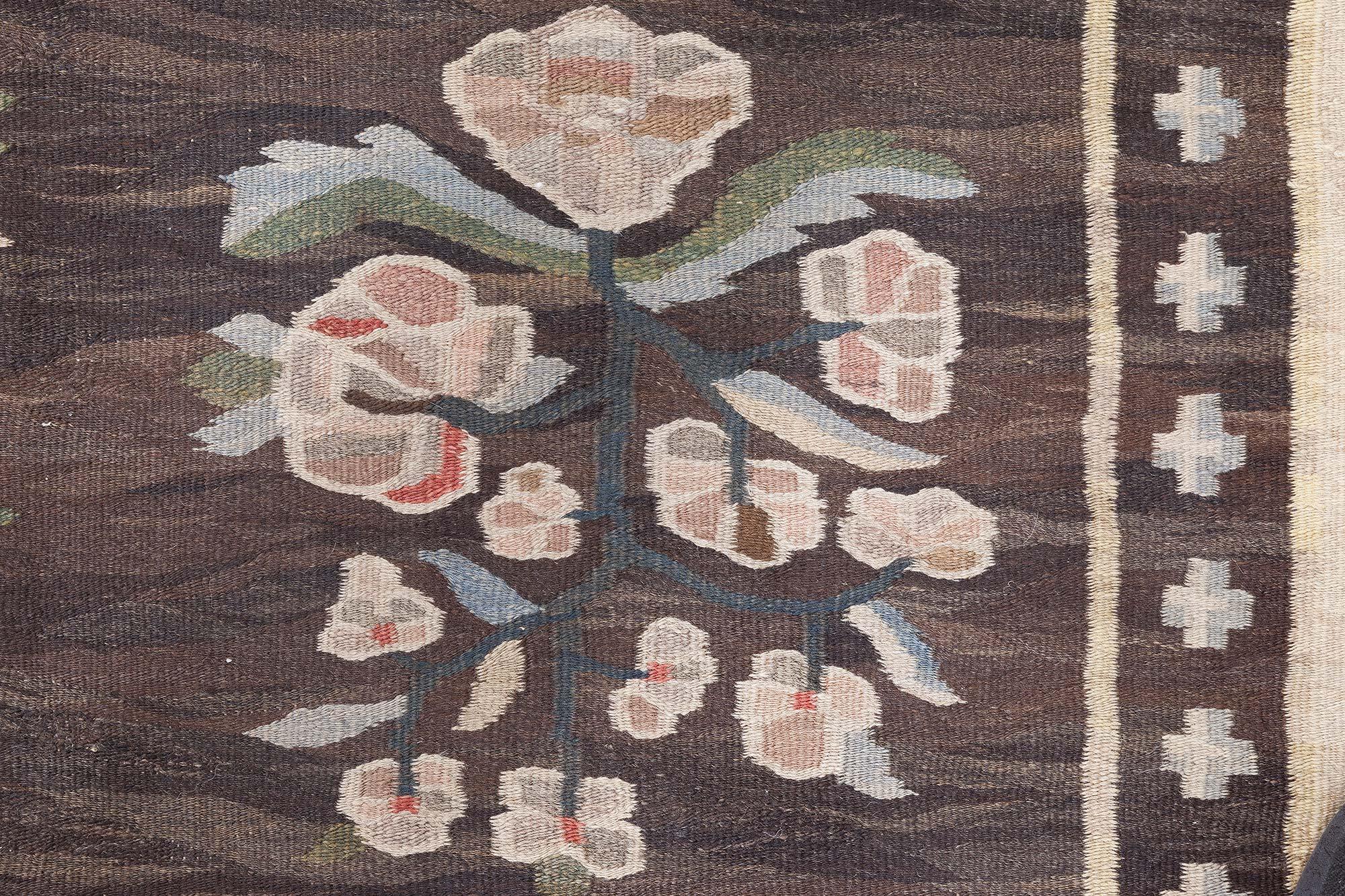 Antique Bessarabian Kilim Rug, Handwoven Floral Tapestry
Size: 9'7