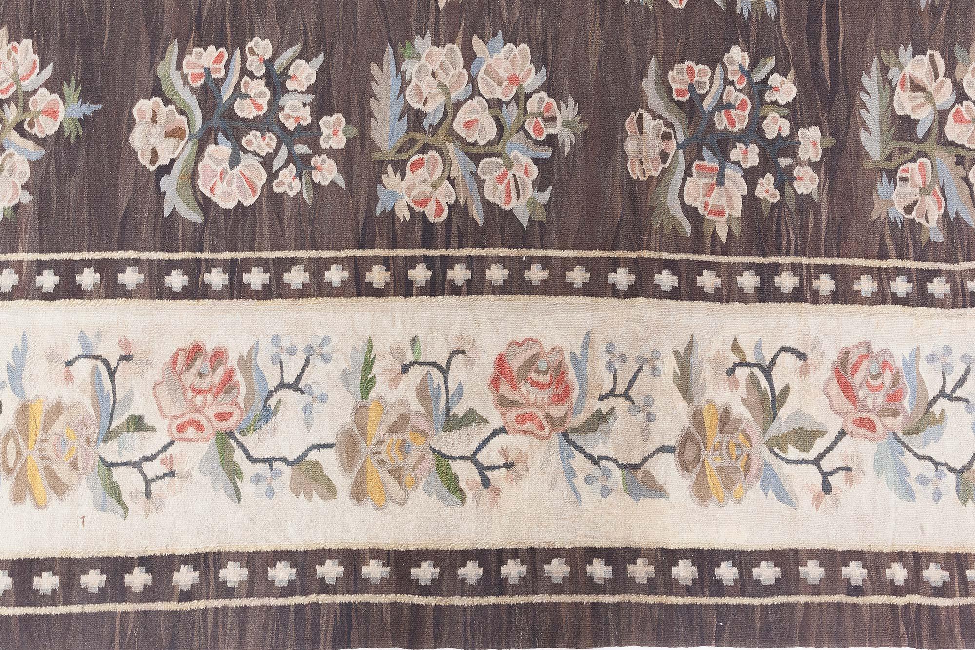 Hand-Knotted Doris Leslie Blau Antique Bessarabian Kilim Rug, Handwoven Floral Tapestry For Sale