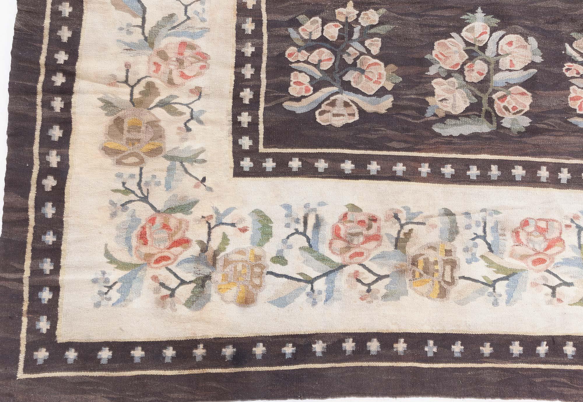 20th Century Doris Leslie Blau Antique Bessarabian Kilim Rug, Handwoven Floral Tapestry For Sale