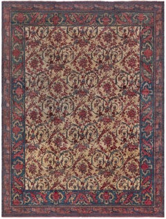 Doris Leslie Blau Antique Bidjar Allover Floral Cream Beige Rug - c. 1900