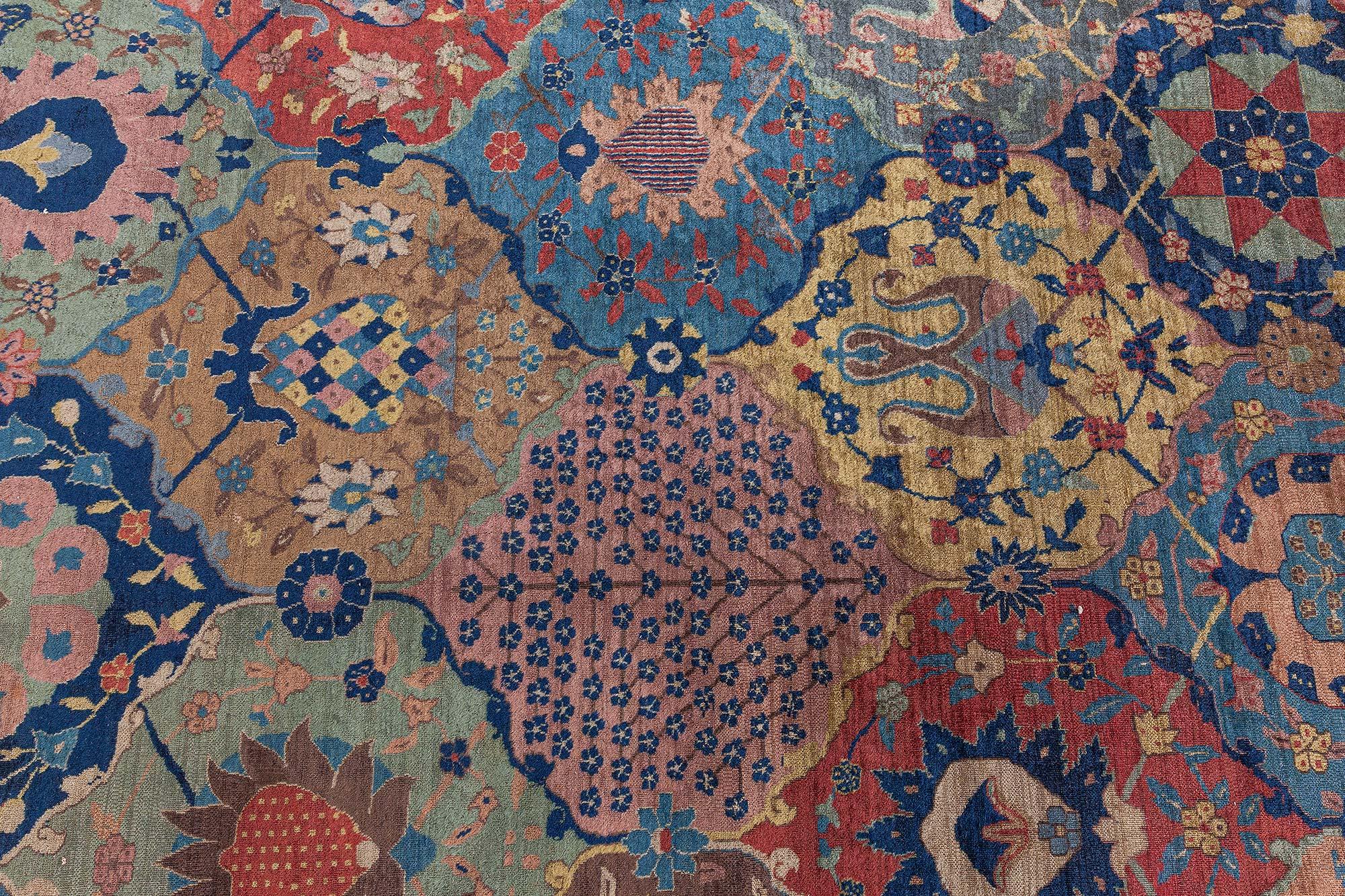 Tapis indien botanique ancien (taille ajustée) 
Taille : 12'8