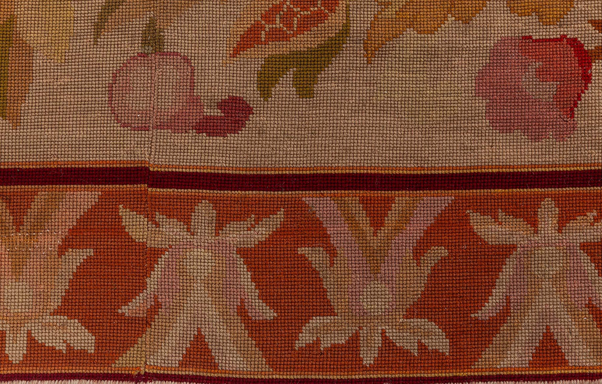 Fine Antique Botanic orange needlework carpet
Size: 11'0