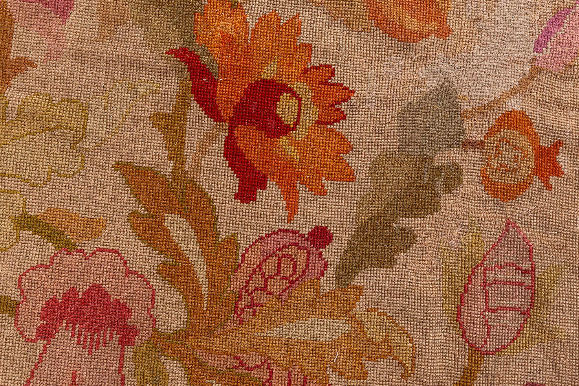 Doris Leslie Blau Antique Botanic Orange Needlework Carpet In Good Condition For Sale In New York, NY