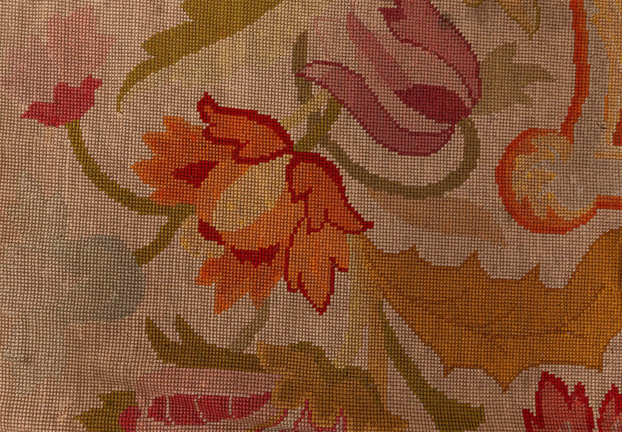 19th Century Doris Leslie Blau Antique Botanic Orange Needlework Carpet For Sale