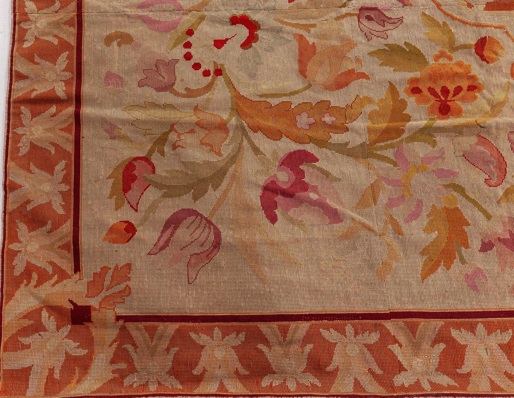 Wool Doris Leslie Blau Antique Botanic Orange Needlework Carpet For Sale