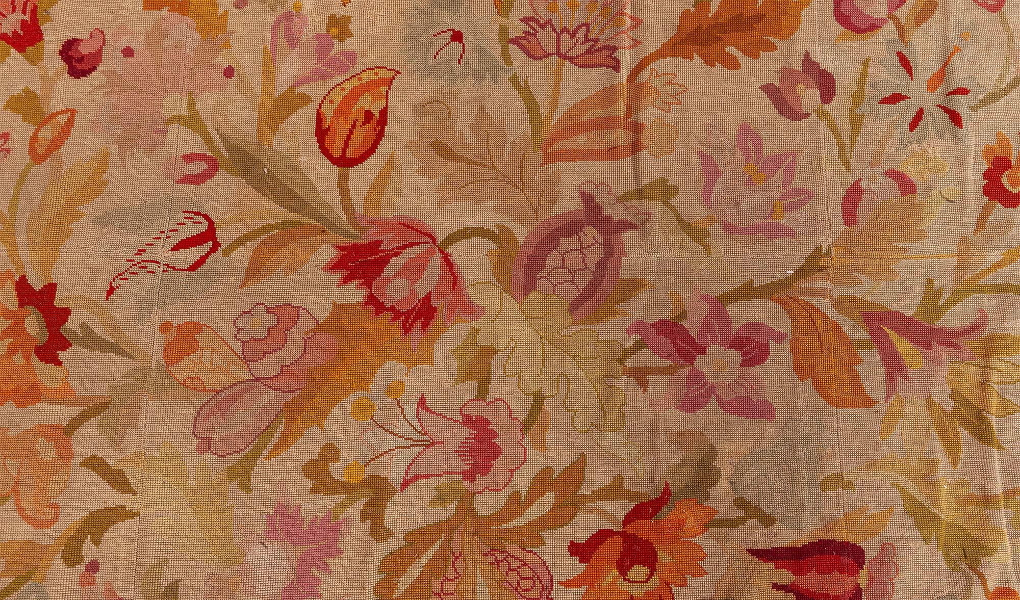 Doris Leslie Blau Antique Botanic Orange Needlework Carpet For Sale 2
