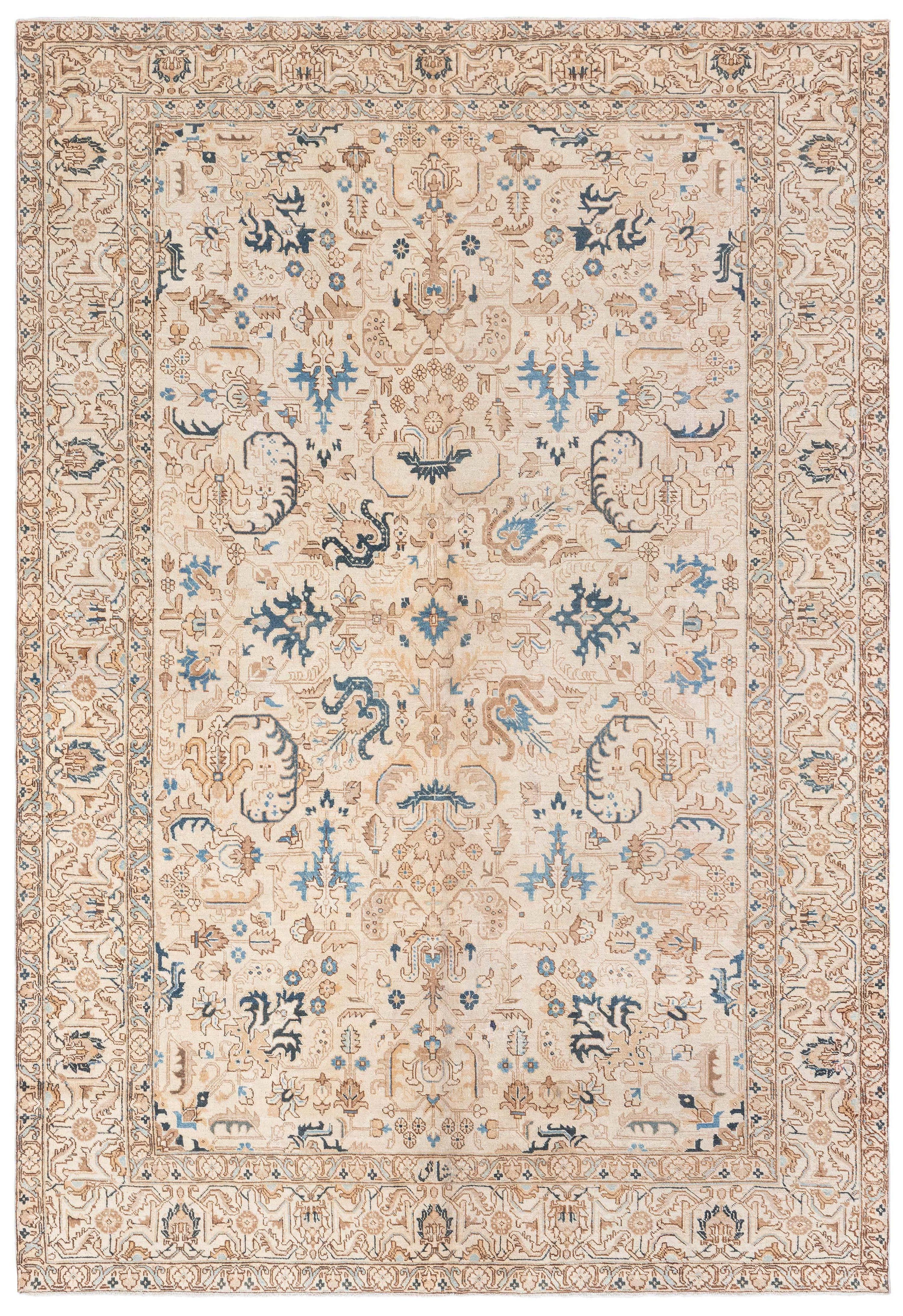 Ancien tapis floral persan Kirman en laine fait à la main
Taille : 6'10