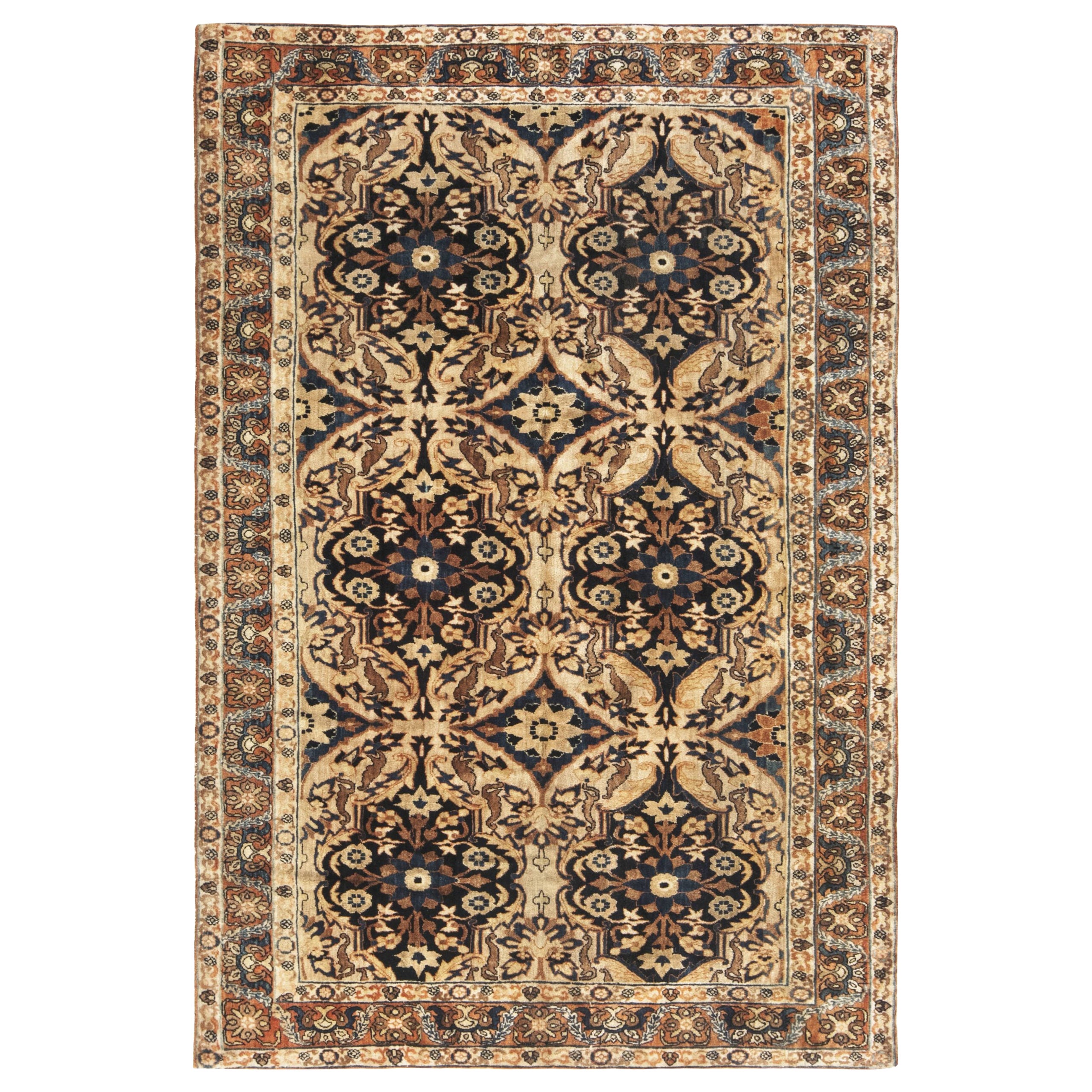 Tapis Kirman persan ancien à fleurs Doris Leslie Blau fait à la main