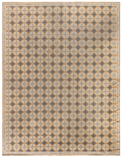 Doris Leslie Blau Antique Floral Soft Beige Needlework Rug - c. 1940 Portuguese