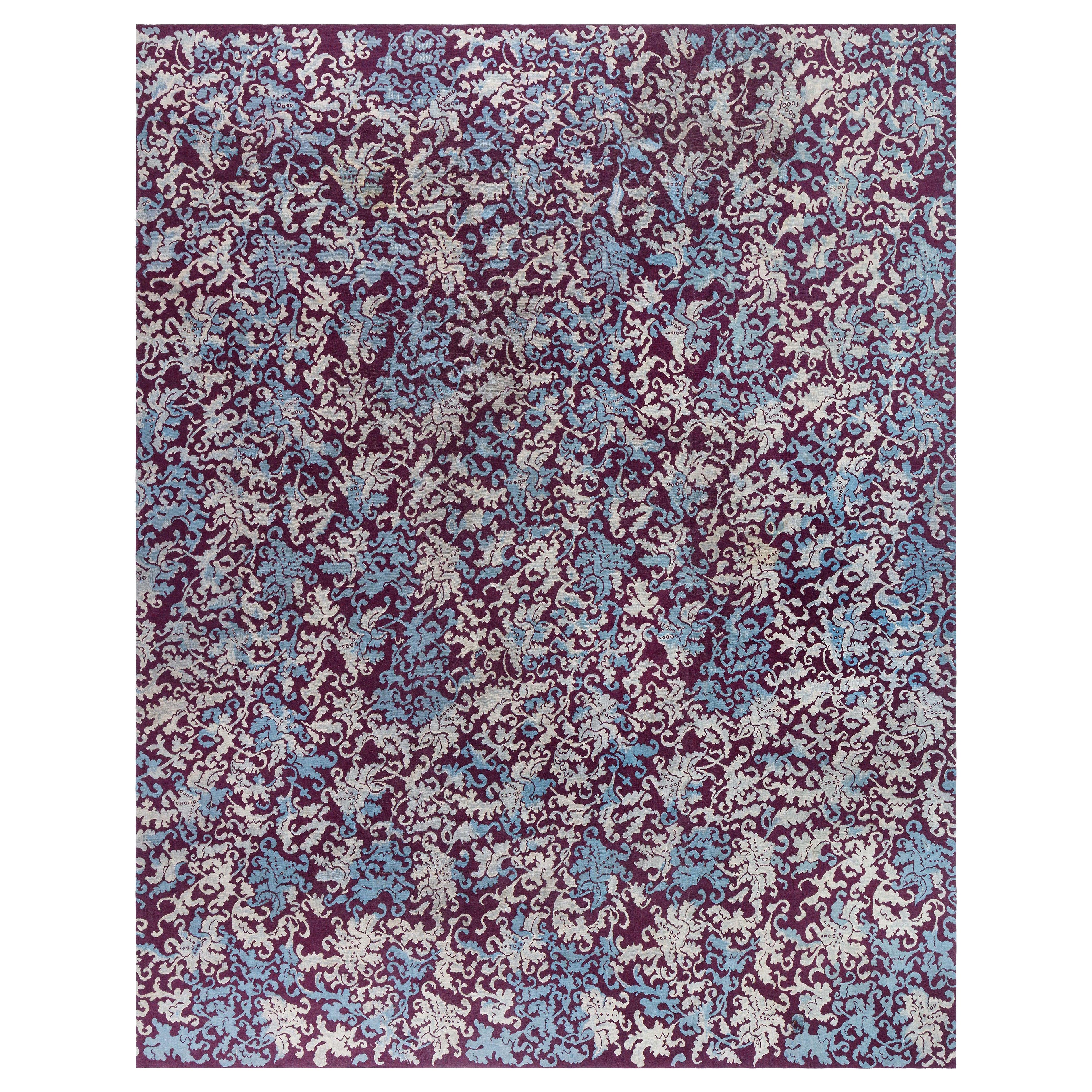 Doris Leslie Blau Antique French Aubusson Botanic Handmade Wool Rug For Sale