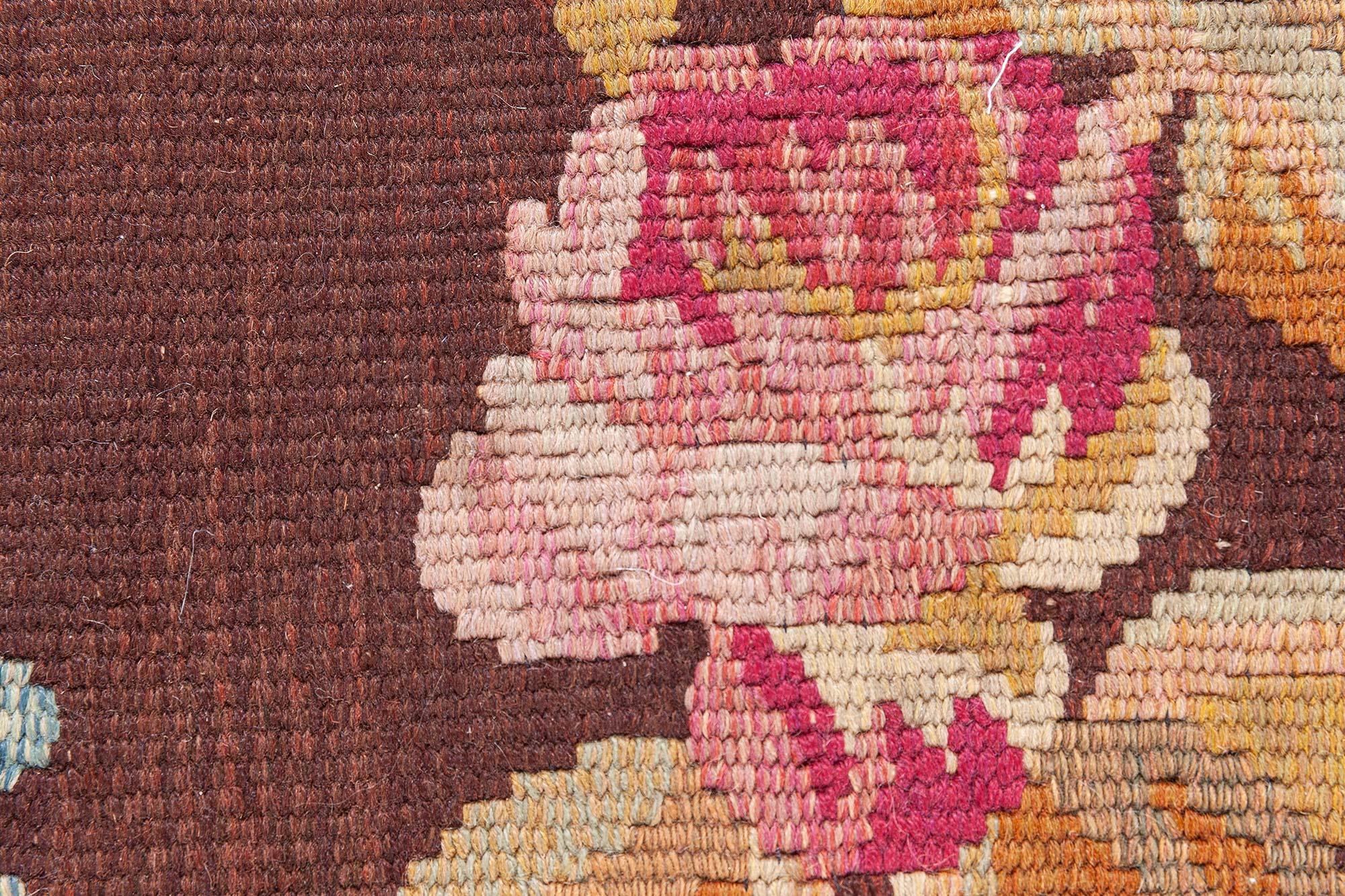 Doris Leslie Blau Antique French Aubusson Brown Botanic Tapis de laine fait main en vente 1