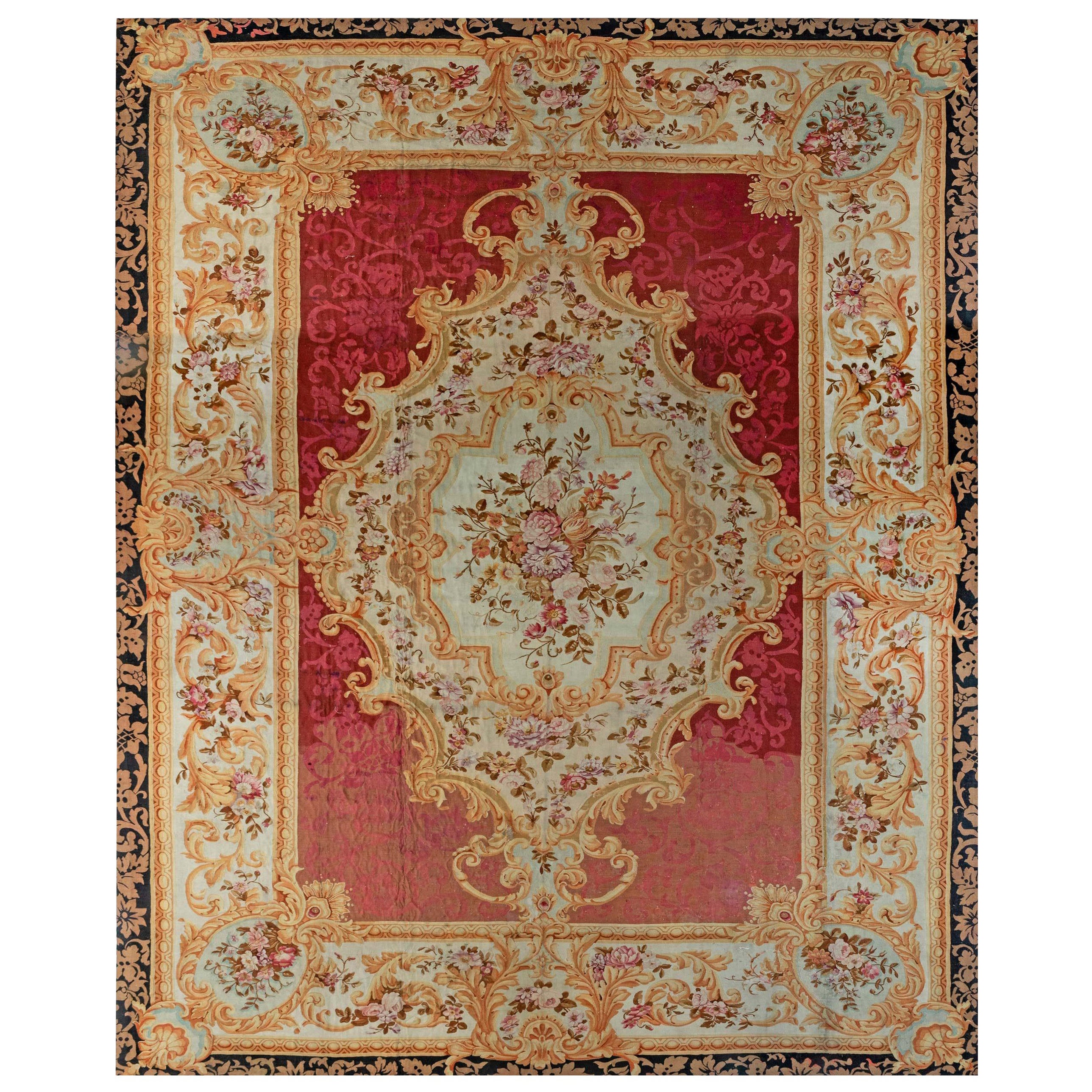 Tapis d'Aubusson authentique Aubusson français du 19ème siècle à fleurs Doris Leslie Blau