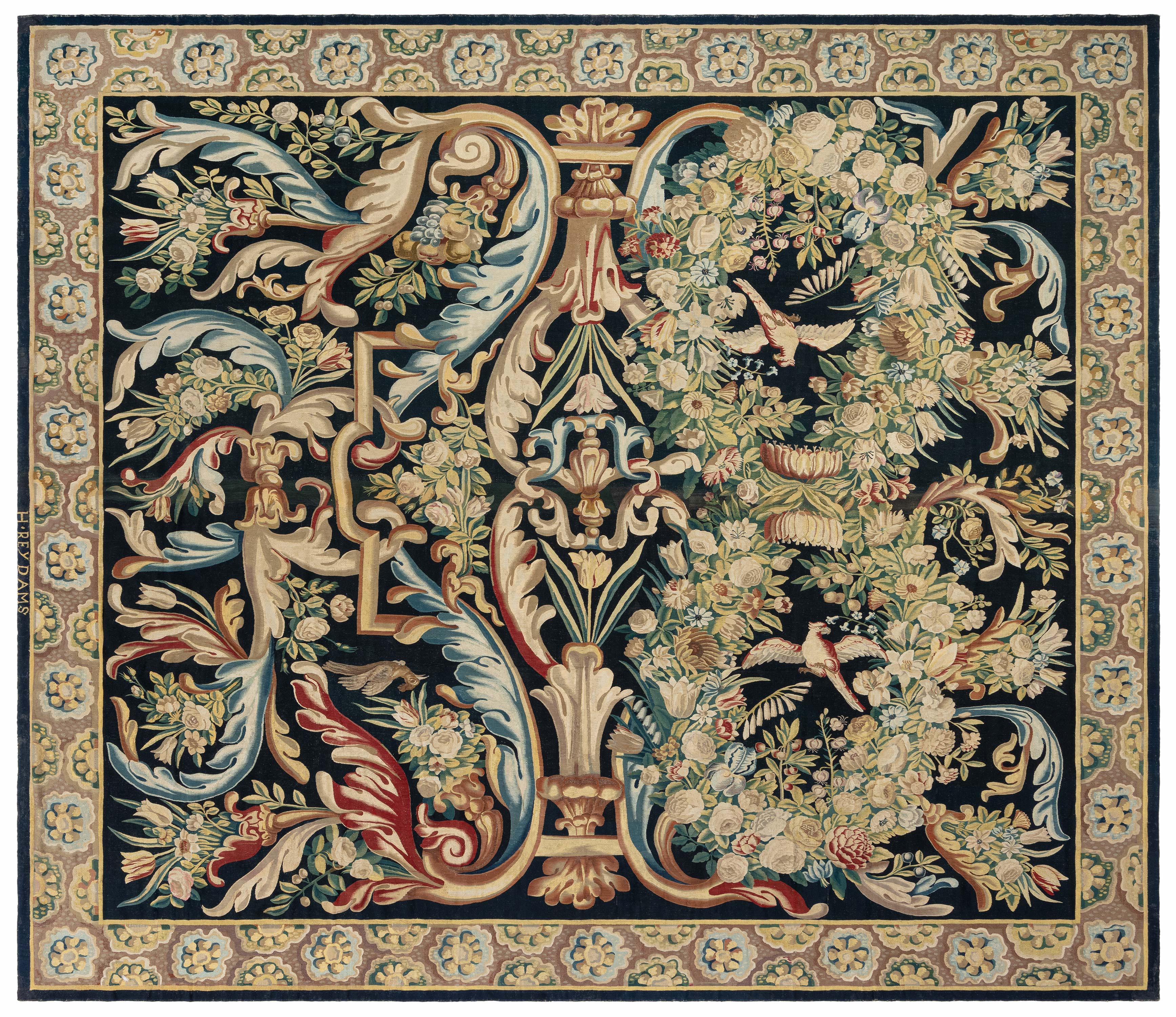 Doris Leslie Blau Arazzo Gobelin floreale in grassetto del XVIII secolo