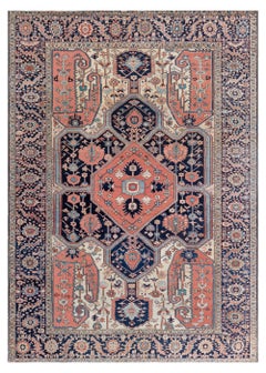 Doris Leslie Blau Antique Heriz Medallion Geometric Ivory Rug - c. 1920