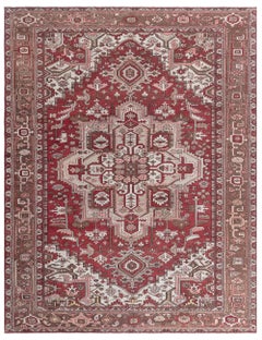 Doris Leslie Blau Antique Heriz Medallion Geometric Ivory Rug - c. 1920