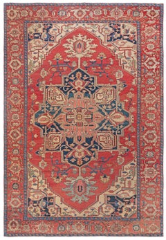 Doris Leslie Blau Antique Heriz Medallion Geometric Soft Beige Rug - c. 1920