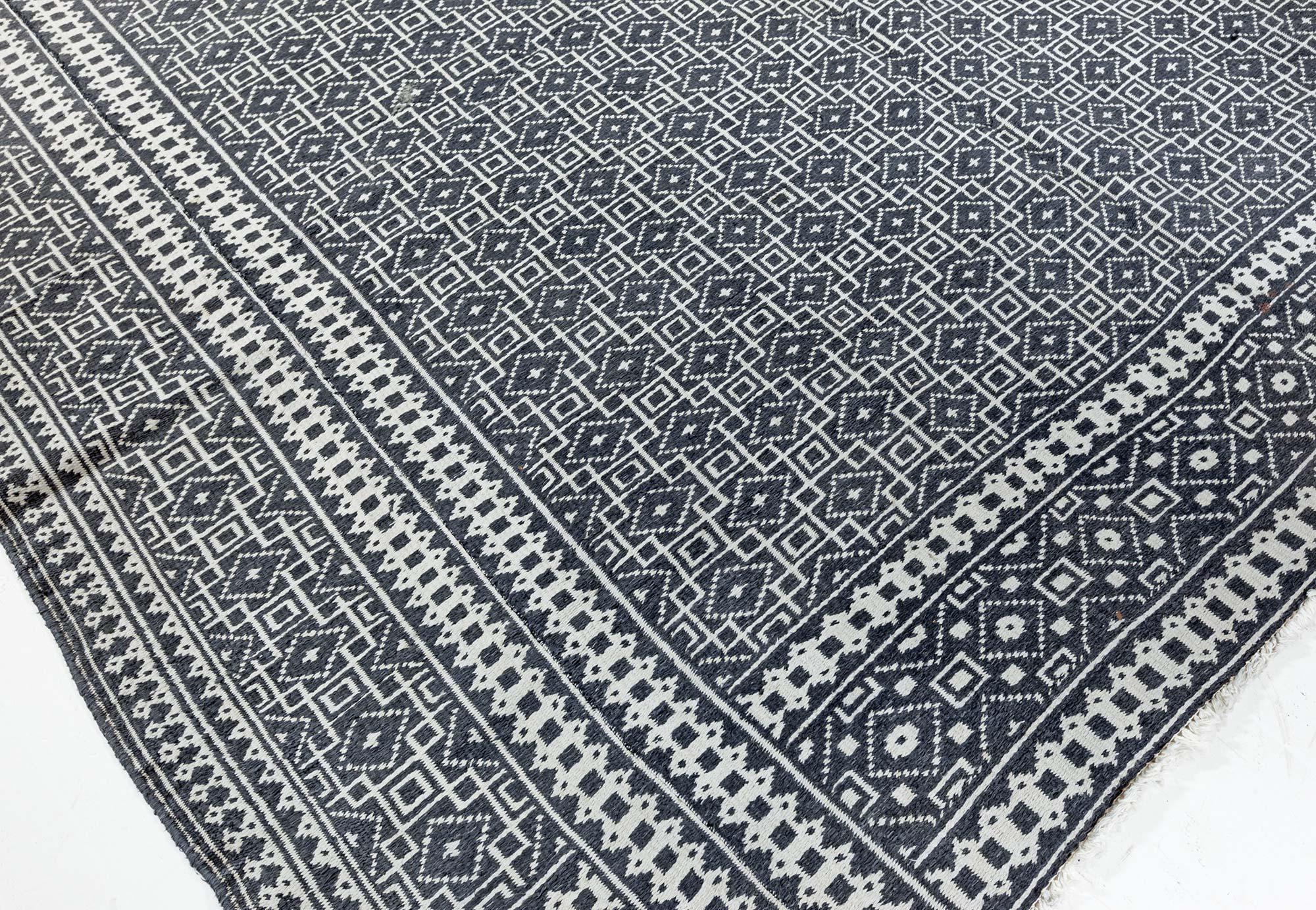 Cotton Doris Leslie Blau Antique Indian Agra Geometric Double Sided Rug For Sale