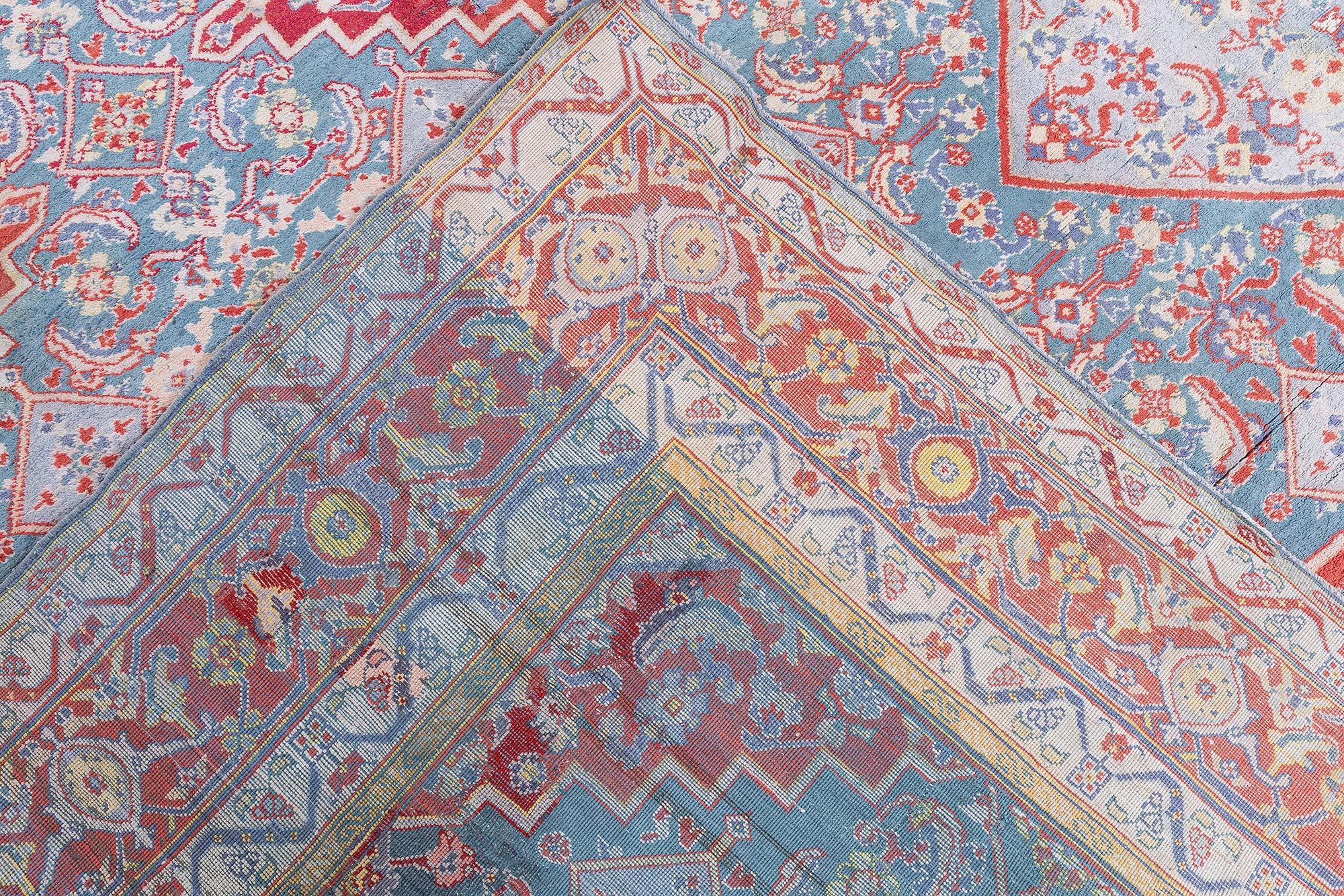 Doris Leslie Blauer antiker indischer Agra-Teppich in Rot und Blau, handgefertigt im Angebot 4