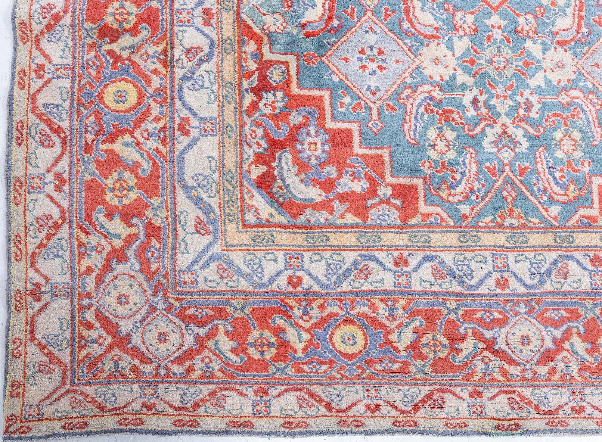 Feine antike indische Agra rot und blau handgefertigt Teppich
Größe: 13'4