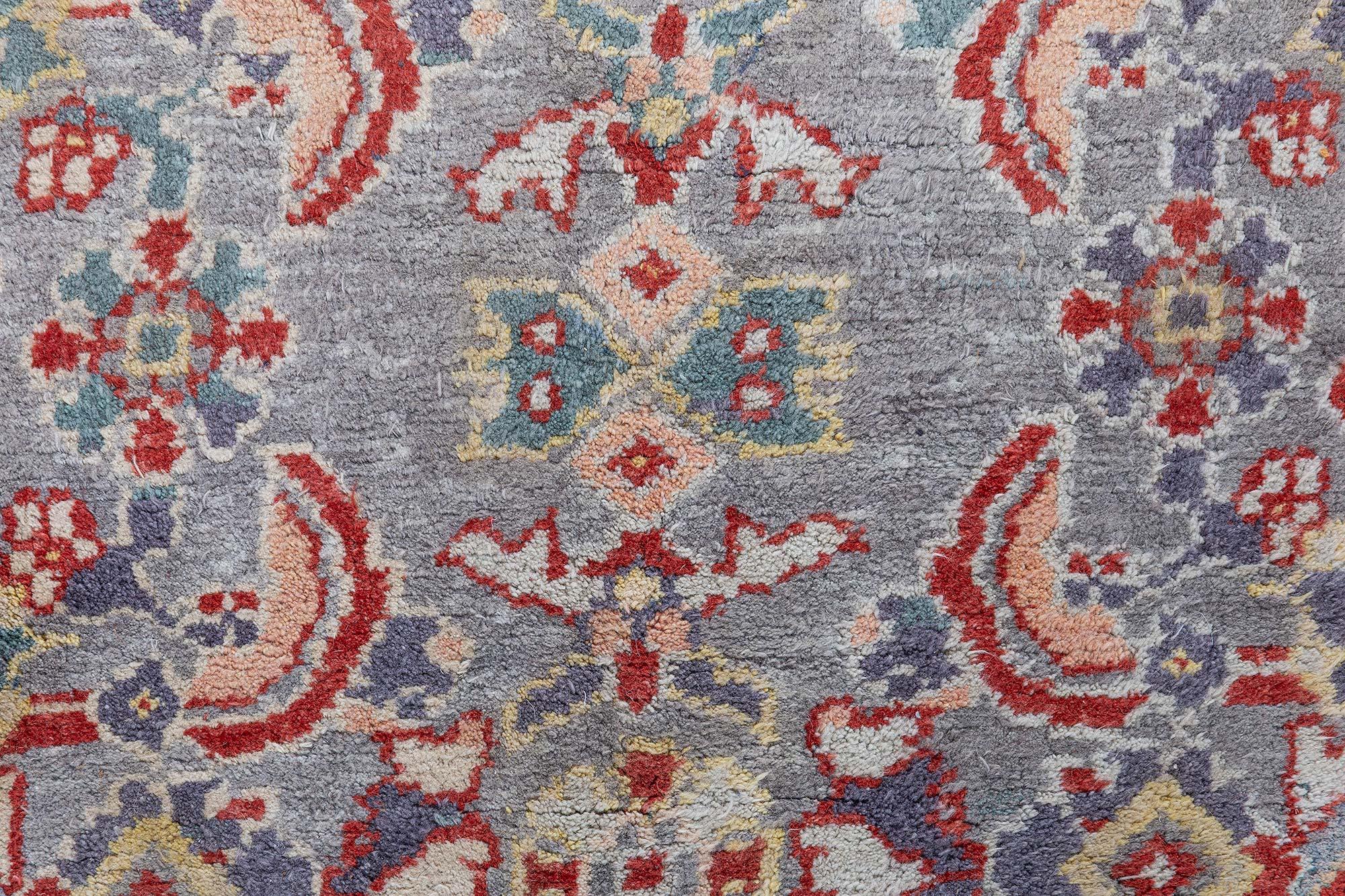 Doris Leslie Blauer antiker indischer Agra-Teppich in Rot und Blau, handgefertigt im Angebot 2