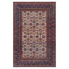Doris Leslie Blau Antique Indian Allover Floral Cream Beige Rug - c. 1900