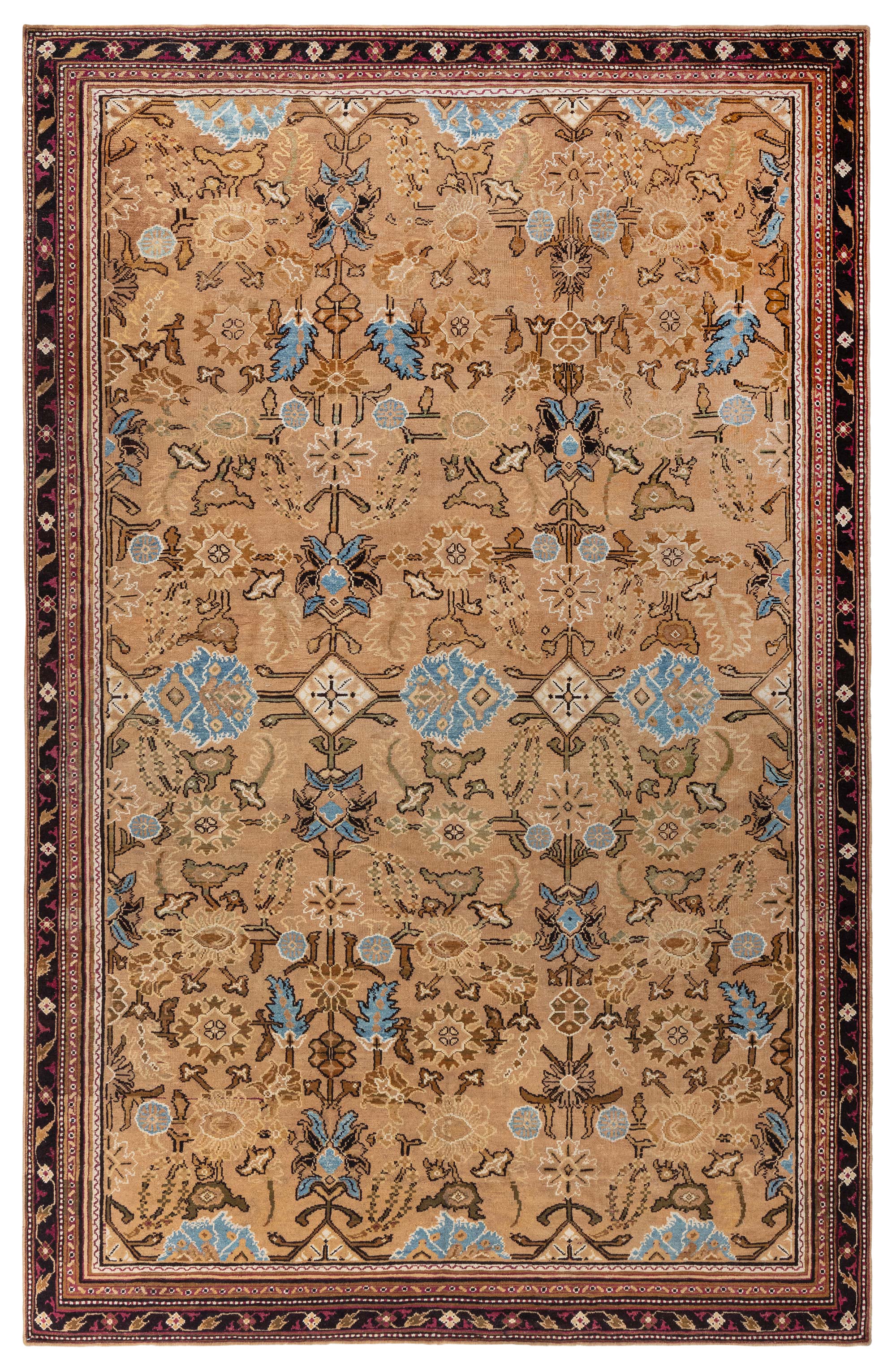 Doris Leslie Blau: Antiker indischer Teppich mit durchgehendem Blumenmuster in warmem Beige – um 1930, Agra