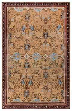 Doris Leslie Blau Antique Indian Allover Floral Warm Tan Rug - c. 1930 Agra